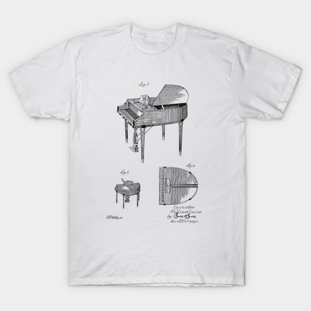 Piano Vintage Patent Hand Drawing T-Shirt by TheYoungDesigns